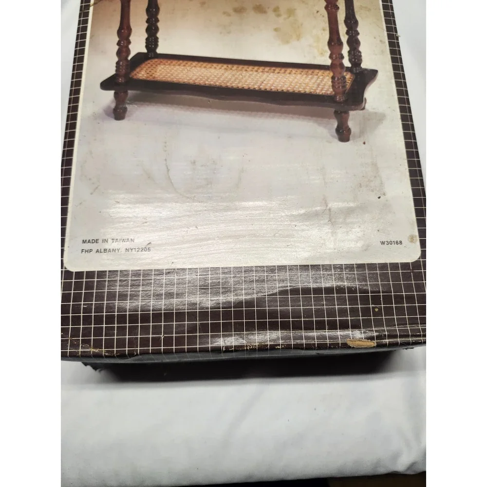 Vintage 3 Tier Cane Shelf New Old Stock W30168 Woven Wood Spindle Display Rack